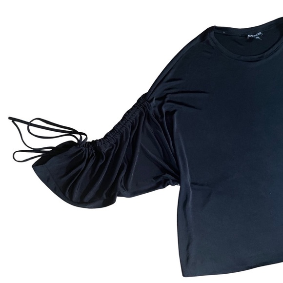 Express Black Draw String Sleeve Top - Size Large - Picture 3 of 5